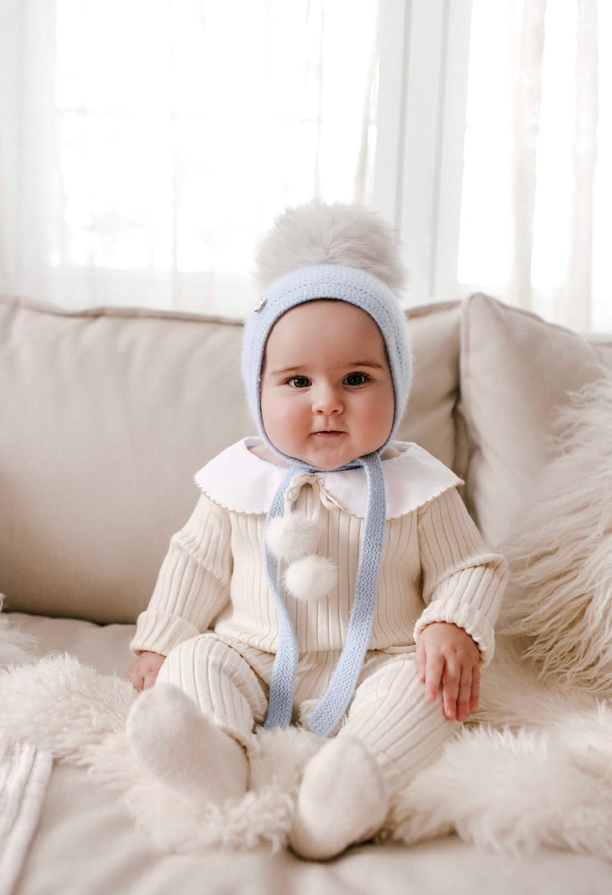 Baby Unisex | Honeycomb Cashmere Bonnet | Blue