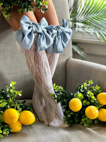 Girl | Lola Lace Socks with Satin Bow | White x Blue
