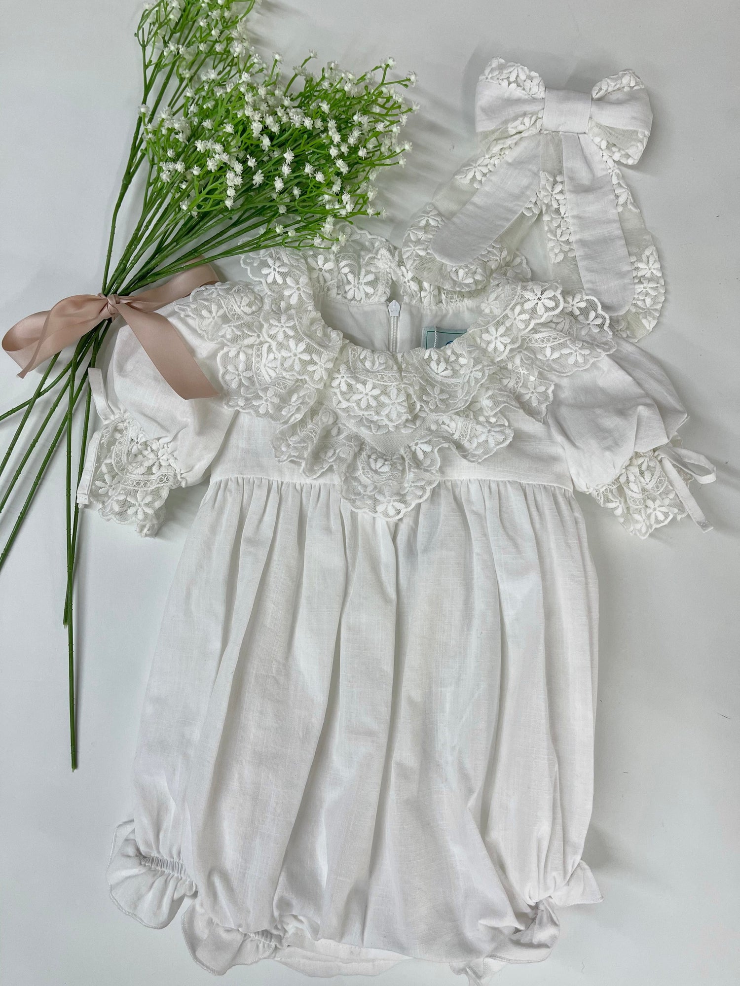 Katherine Embroidered Linen Romper | White