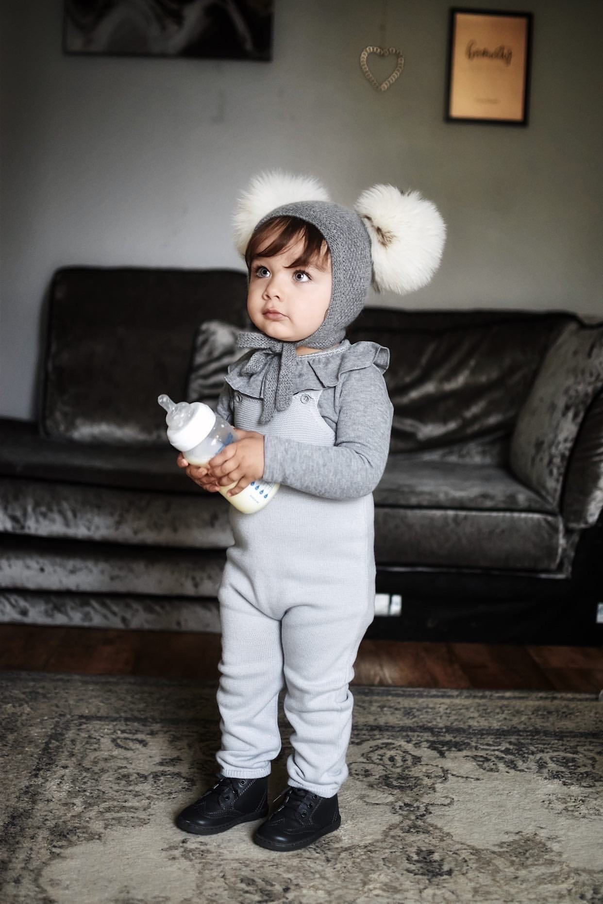 Baby Unisex | Honeycomb Cashmere Bonnet | Grey
