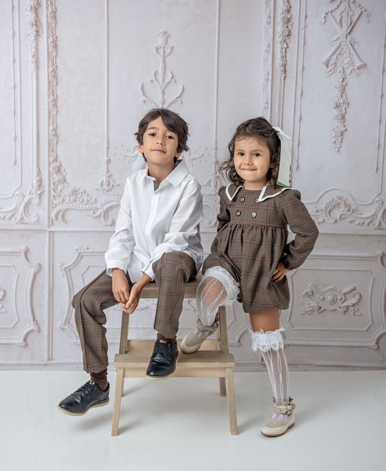 Boy | Blair Estate Tweed Shirt and Pants Set | White x Brown