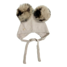 Honeycomb Beige Cashmere Bonnet with Animal Print Poms - Petite Maison Kids