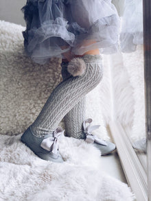 Knee High Socks with Poms Pom | Grey
