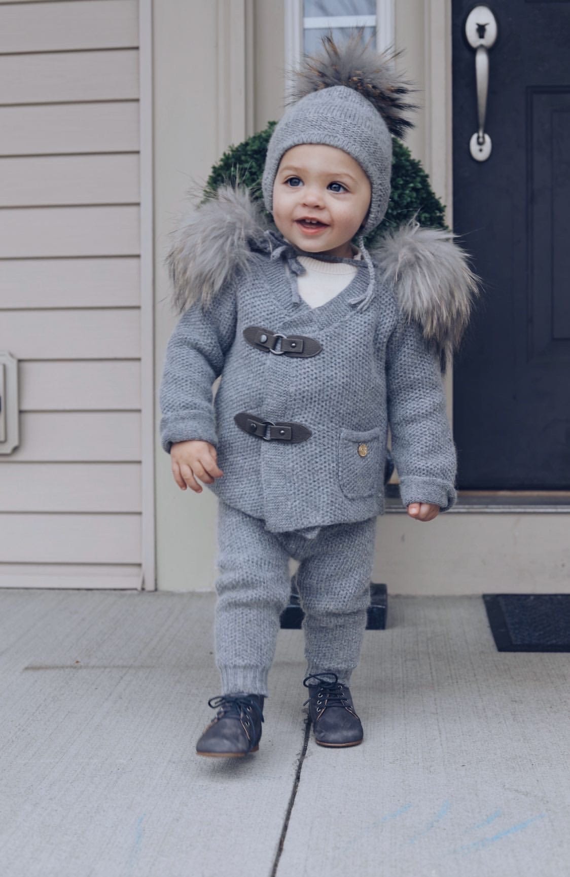 Cashmere Pram Coat with Grey Trim - Petit Maison Kids