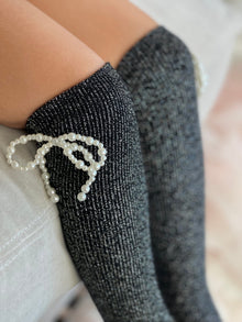Perla Shimmer Socks | Charcoal Black