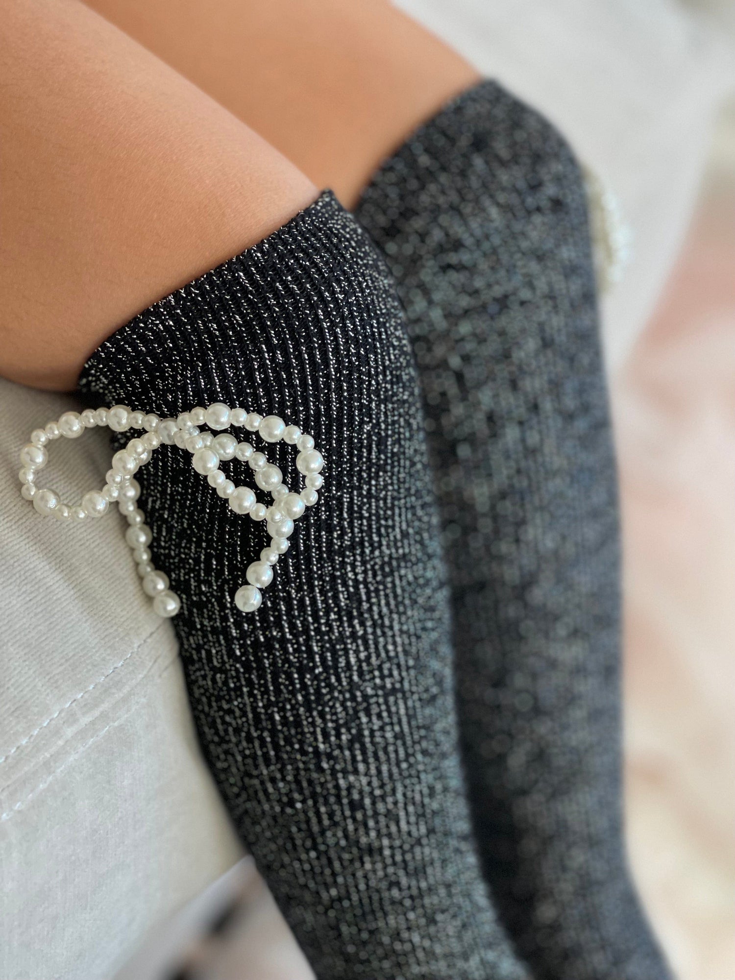 Perla Shimmer Socks | Charcoal Black