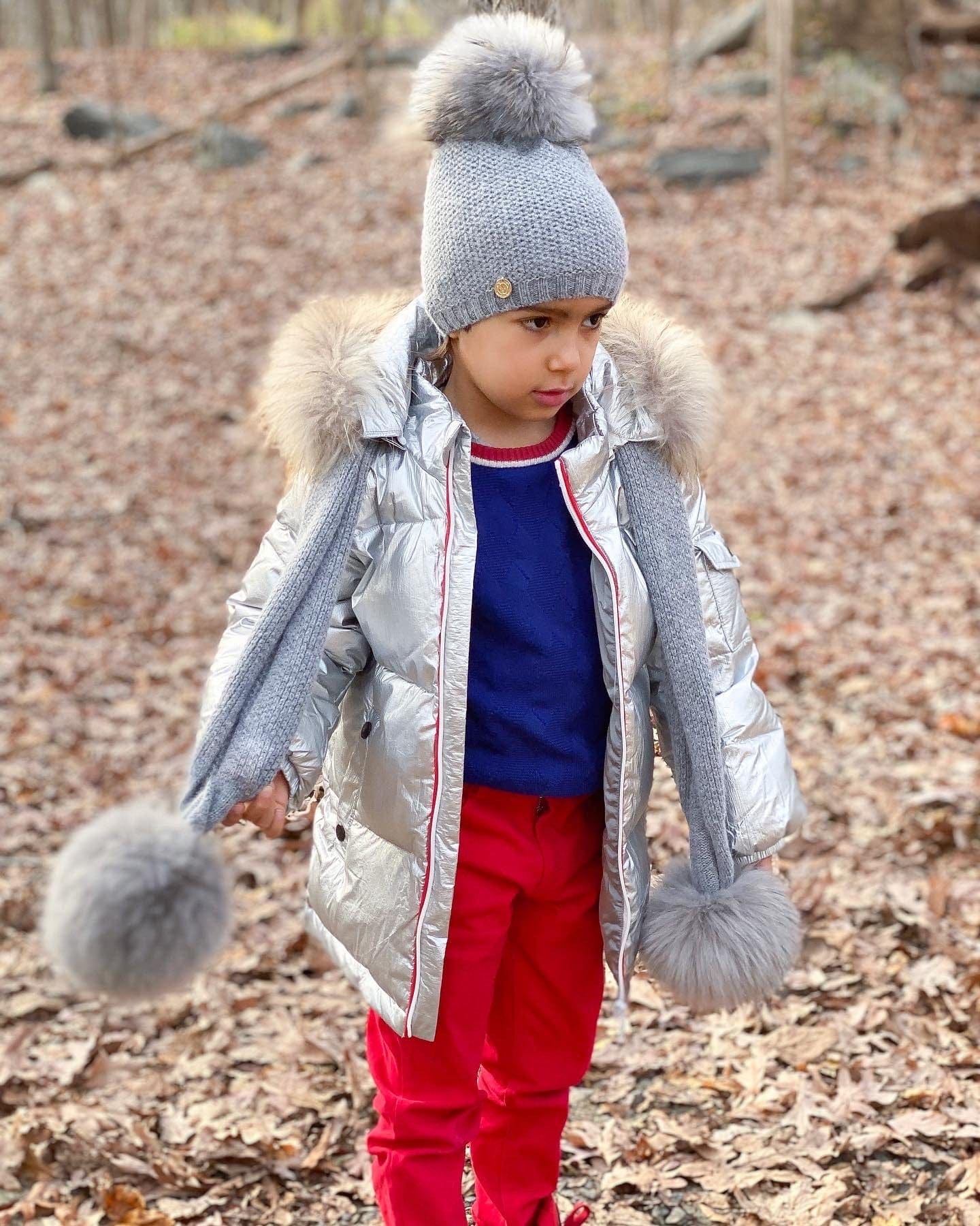 Baby Boys | Honeycomb Cashmere Beanie Hats Pom | Grey
