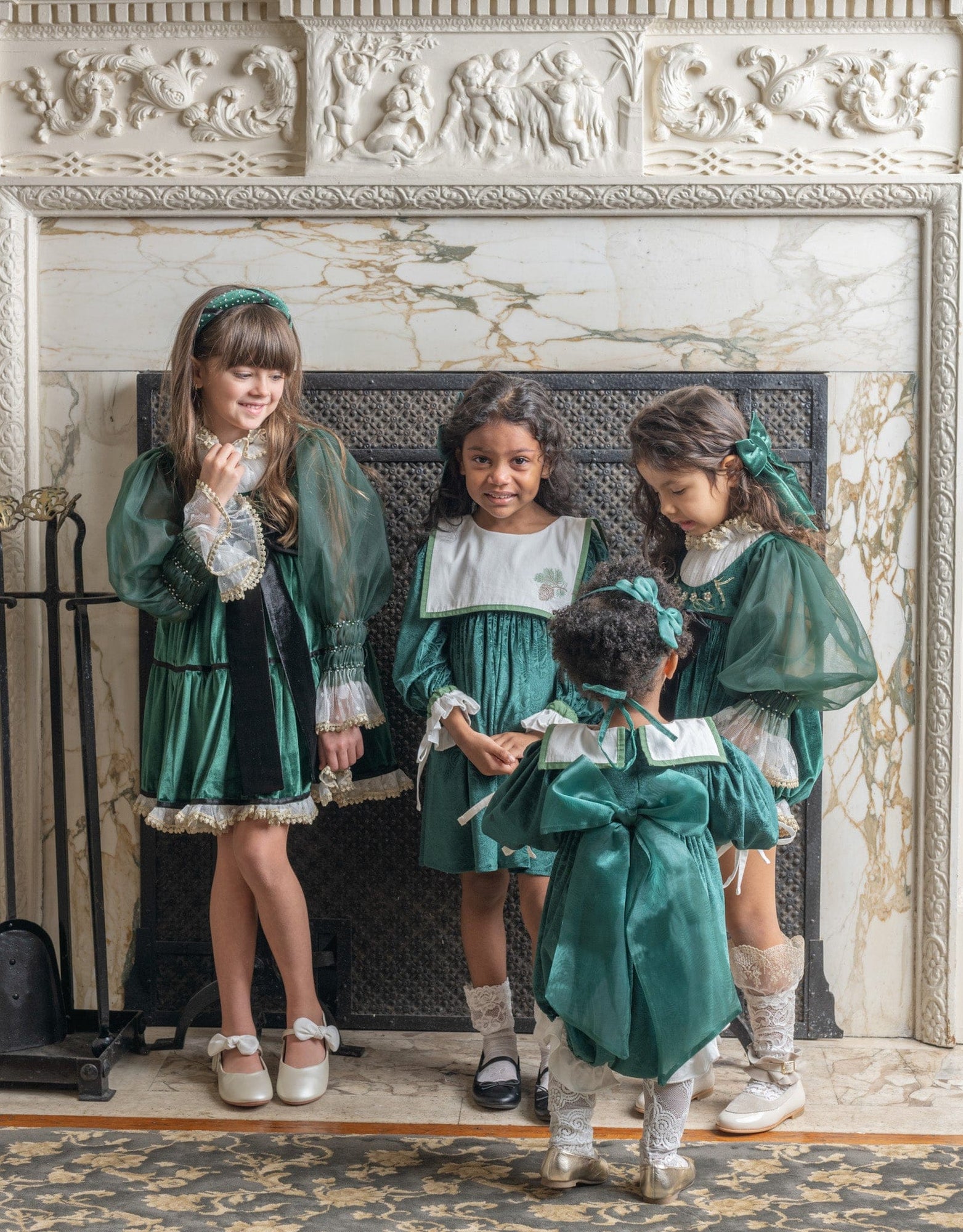 Baby Girls | Everly Damask Velour Dress | Green