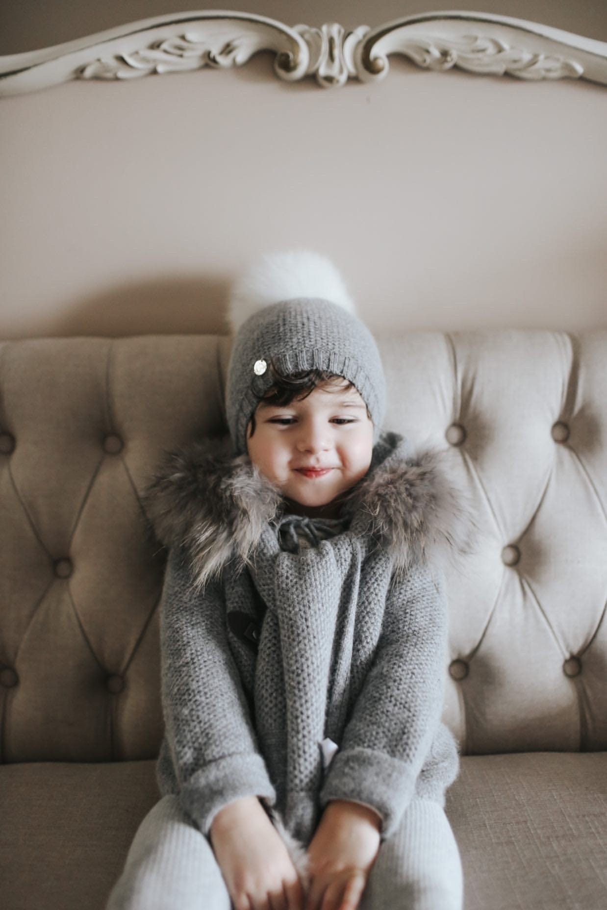 Baby Unisex | Honeycomb Cashmere Pram Coat with Trim | Grey