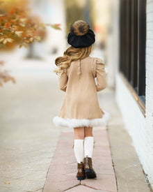 Anna Beige Knit Dress with Feathered Hem | Beige