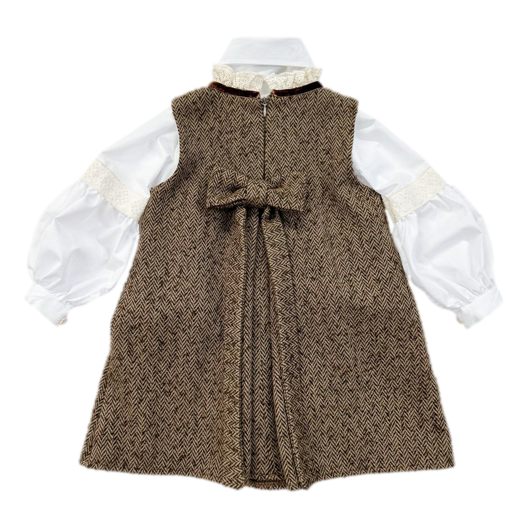 Baby Girls | Herringbone Dress and Blouse Set | Brown