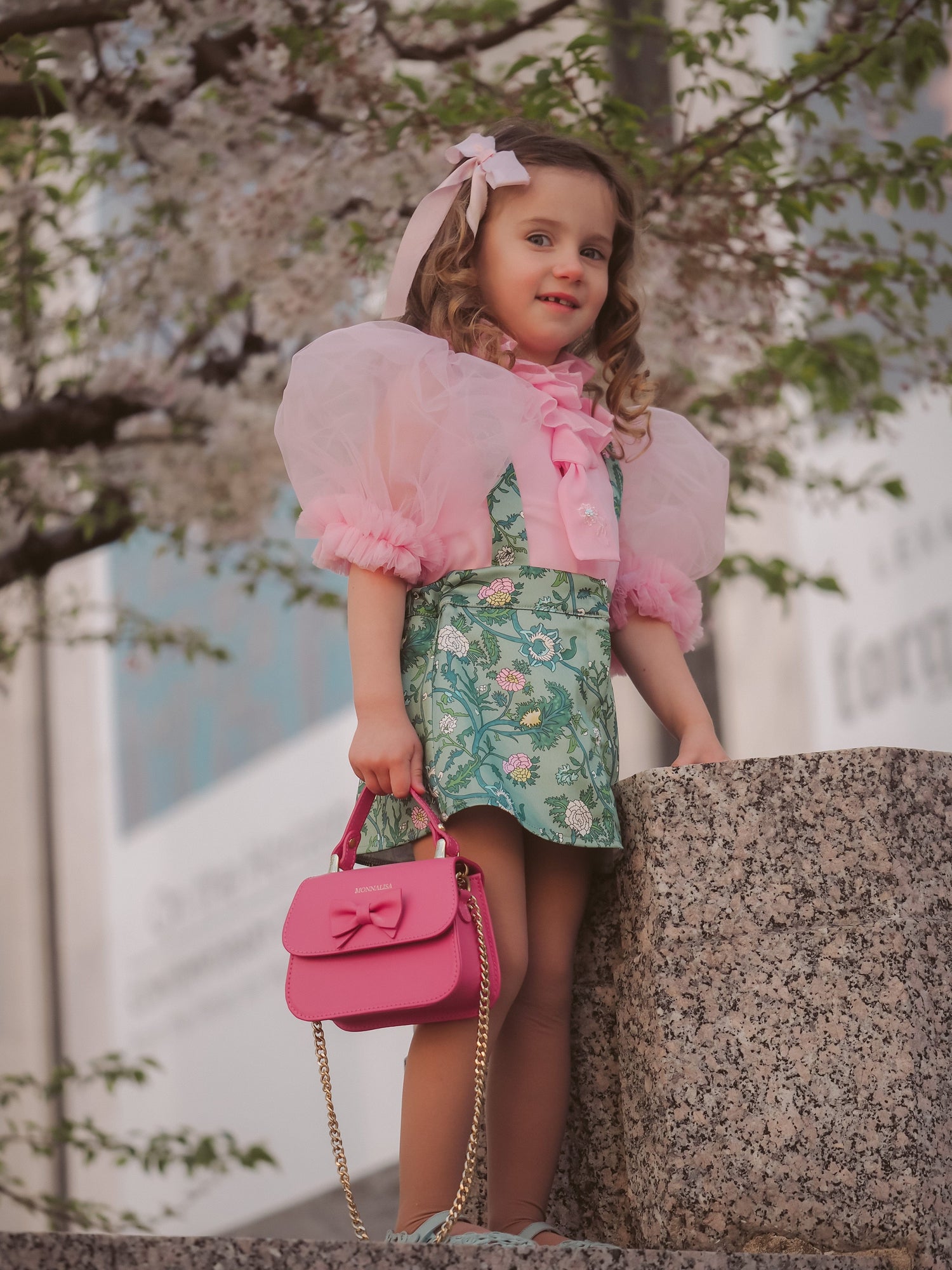 Baby Girls | Eva Skirt and Blouse and Floral Tulle Set | Pink & Green
