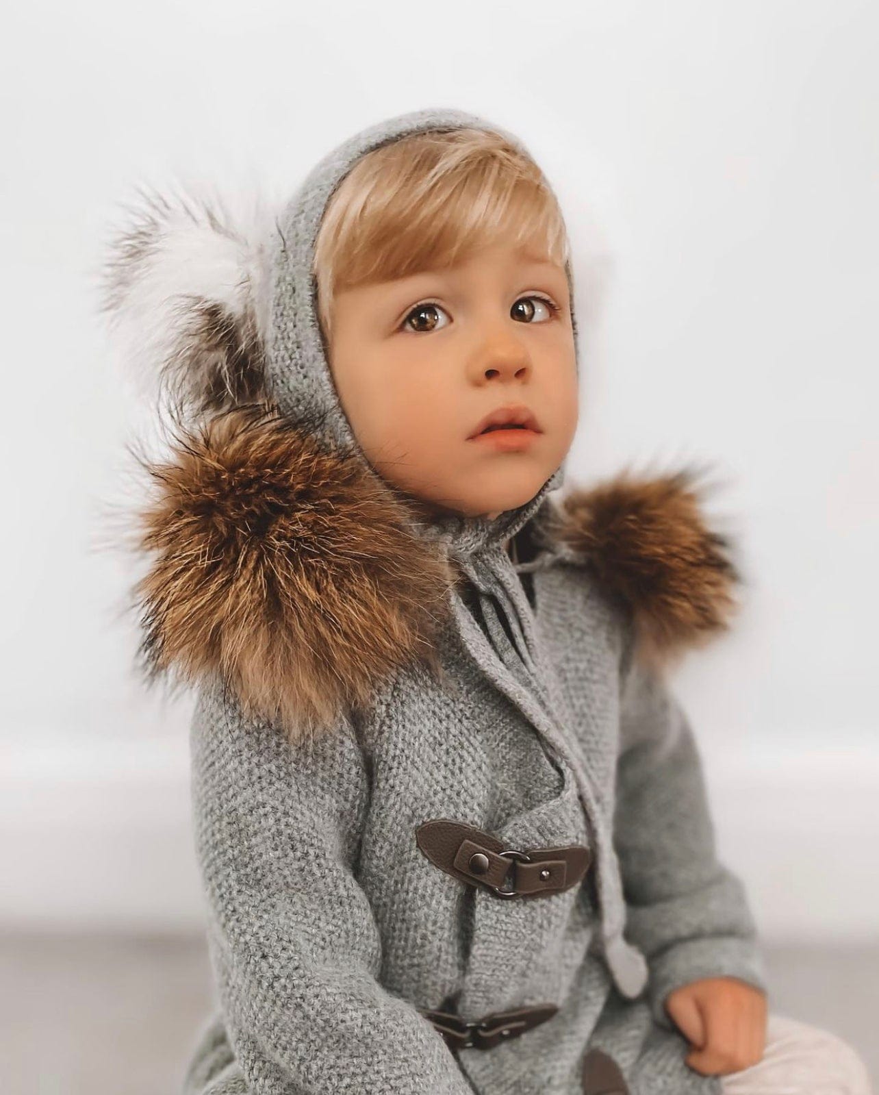 Honeycomb Grey Cashmere Pram Coat with Natural Trim - Petite Maison Kids