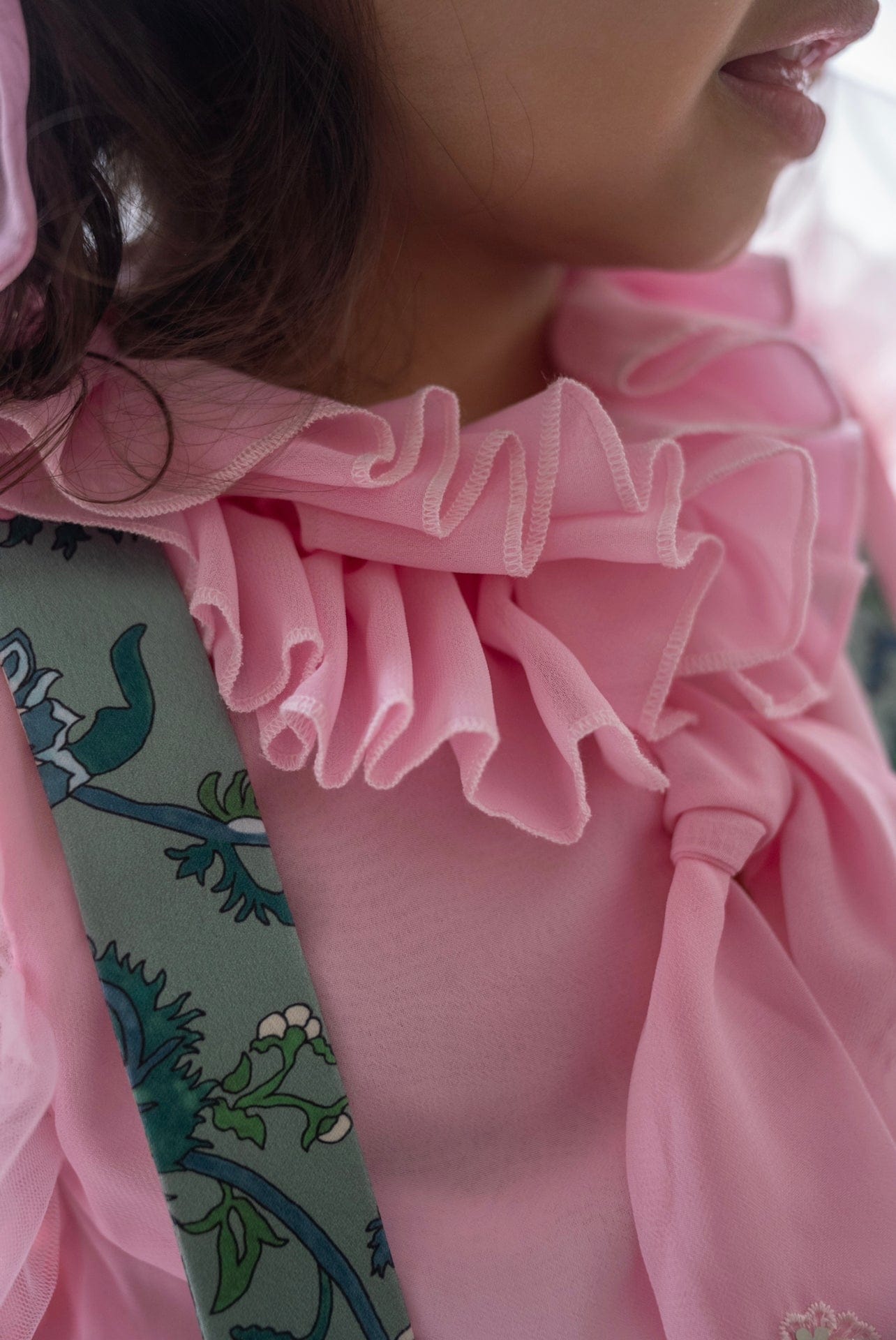 Girl | Eva Skirt and Blouse and Floral Tulle Set | Pink x Green