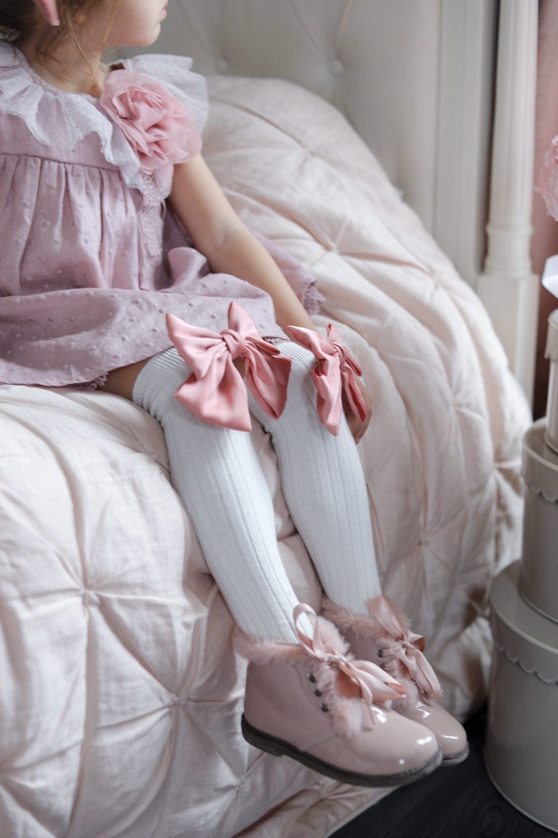 Abigail Satin Bow Socks | Mauve