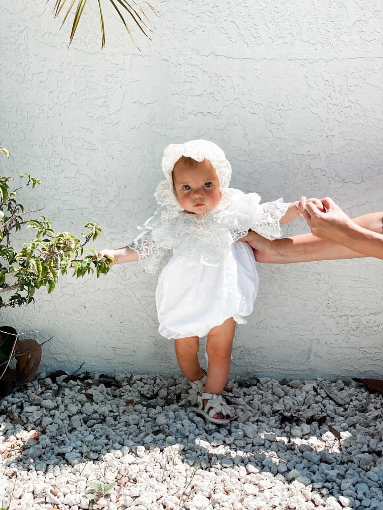 Katherine Embroidered Linen Romper | White