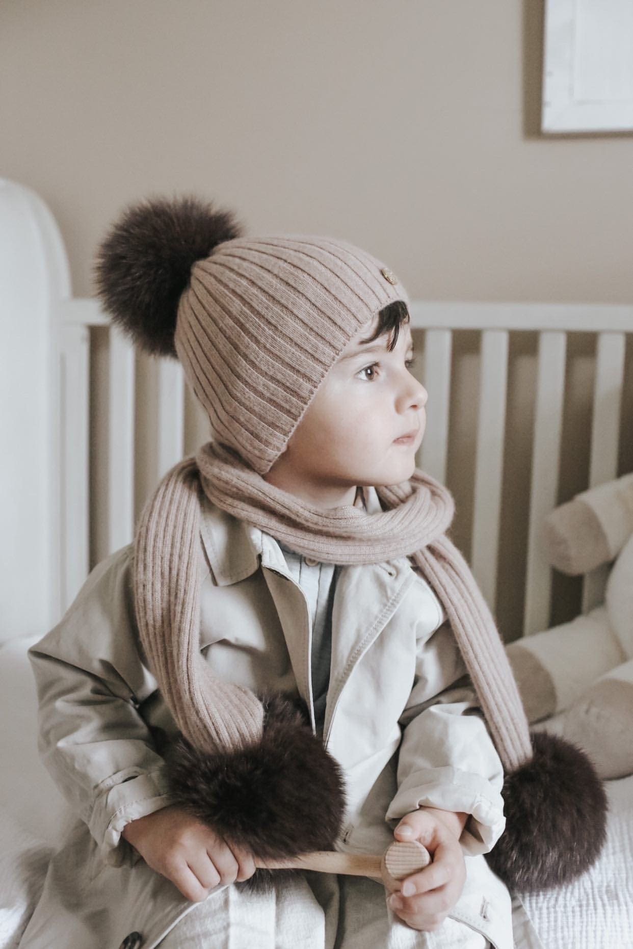 Striped Dusty Beige Angora Hat - Petit Maison Kids