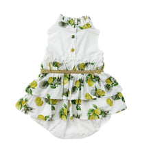 Girl | Amalfi Lemon Print Linen Romper | White x Green x Yellow