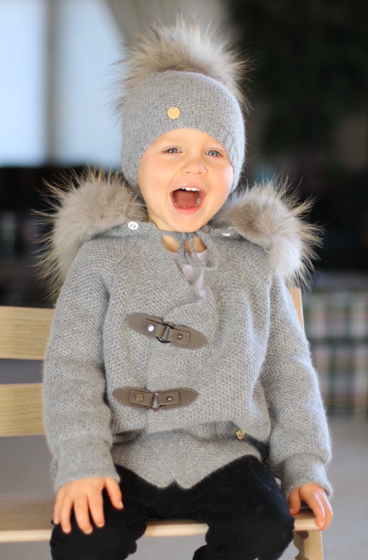 Baby Unisex | Honeycomb Cashmere Pram Coat with Trim | Grey