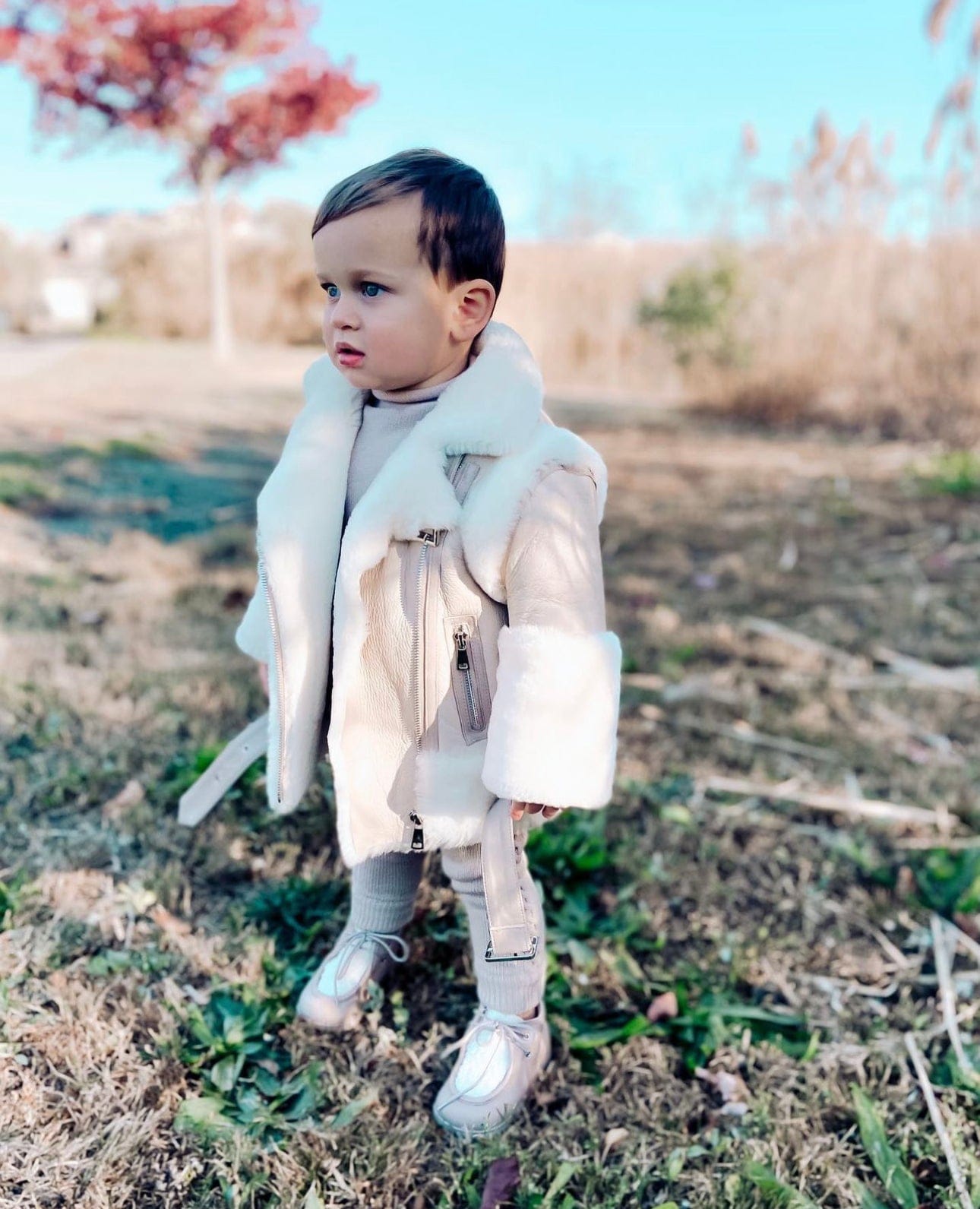 Baby Unisex | Sheepskin Leather Jacket | Beige
