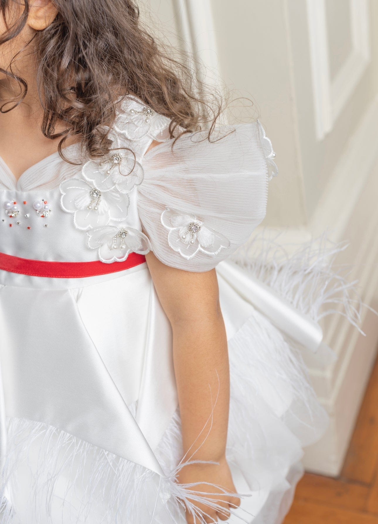 Girl | Constanza Ceremony Dress with Bow | White x Red