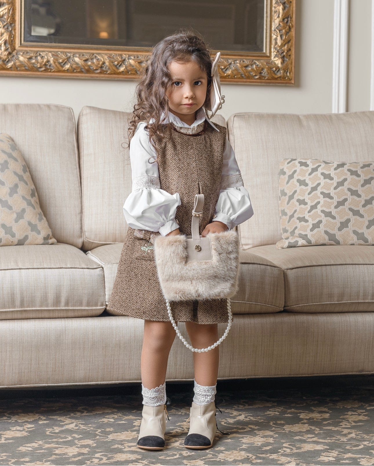 Baby Girls | Herringbone Dress and Blouse Set | Brown
