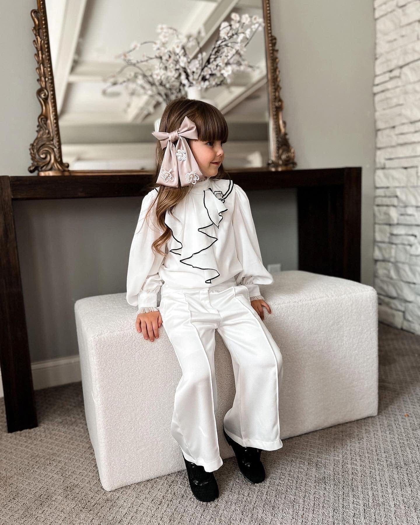 Anise Satin Embroidered Hair Bows | Chocolate