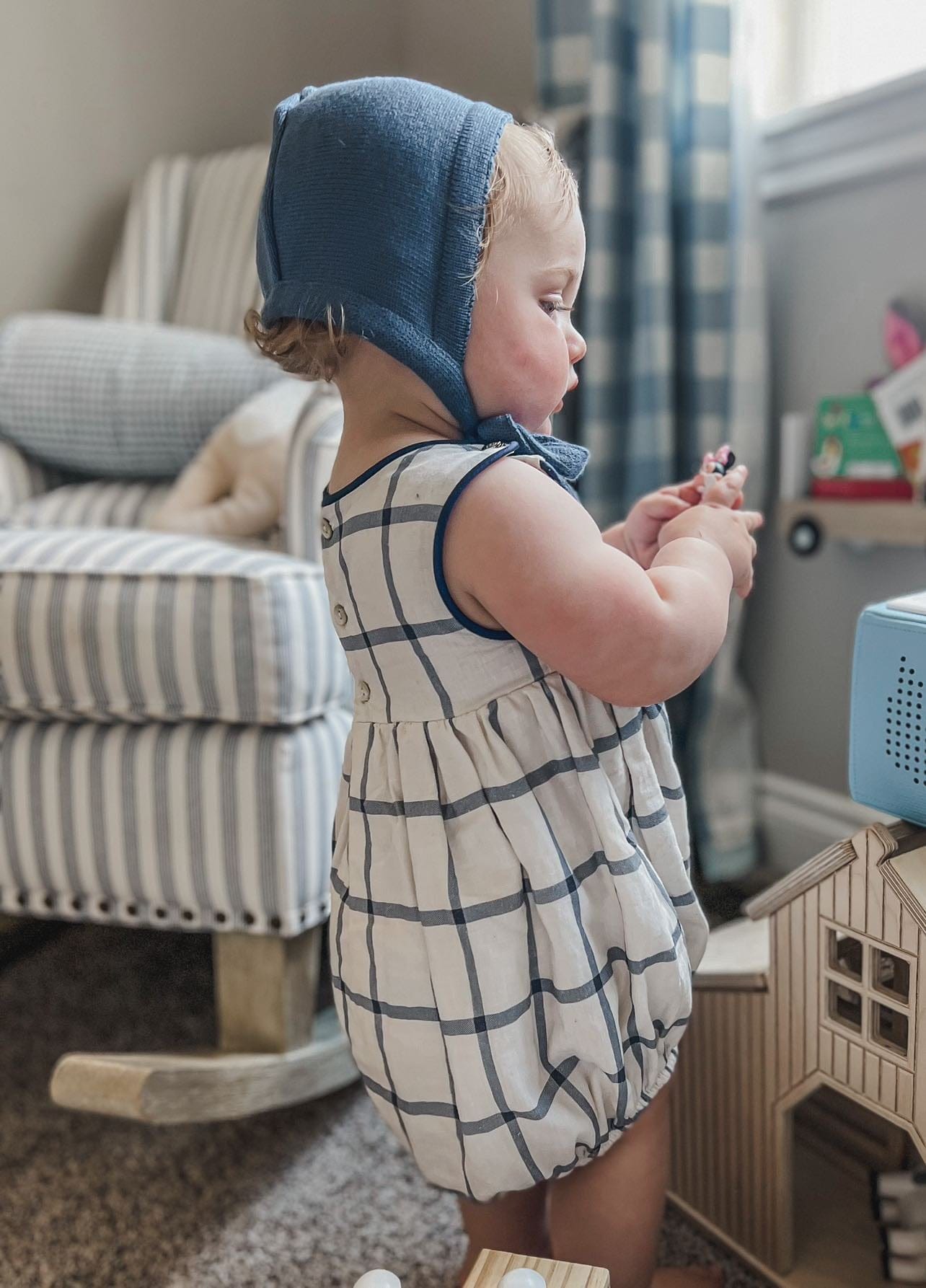 Checkered Linen Baby Boy Romper | Checkered