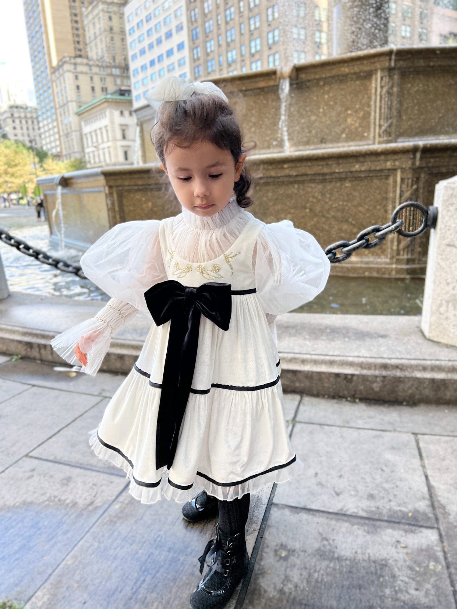 Aurora Ivory Velour Dress - Petite Maison Kids