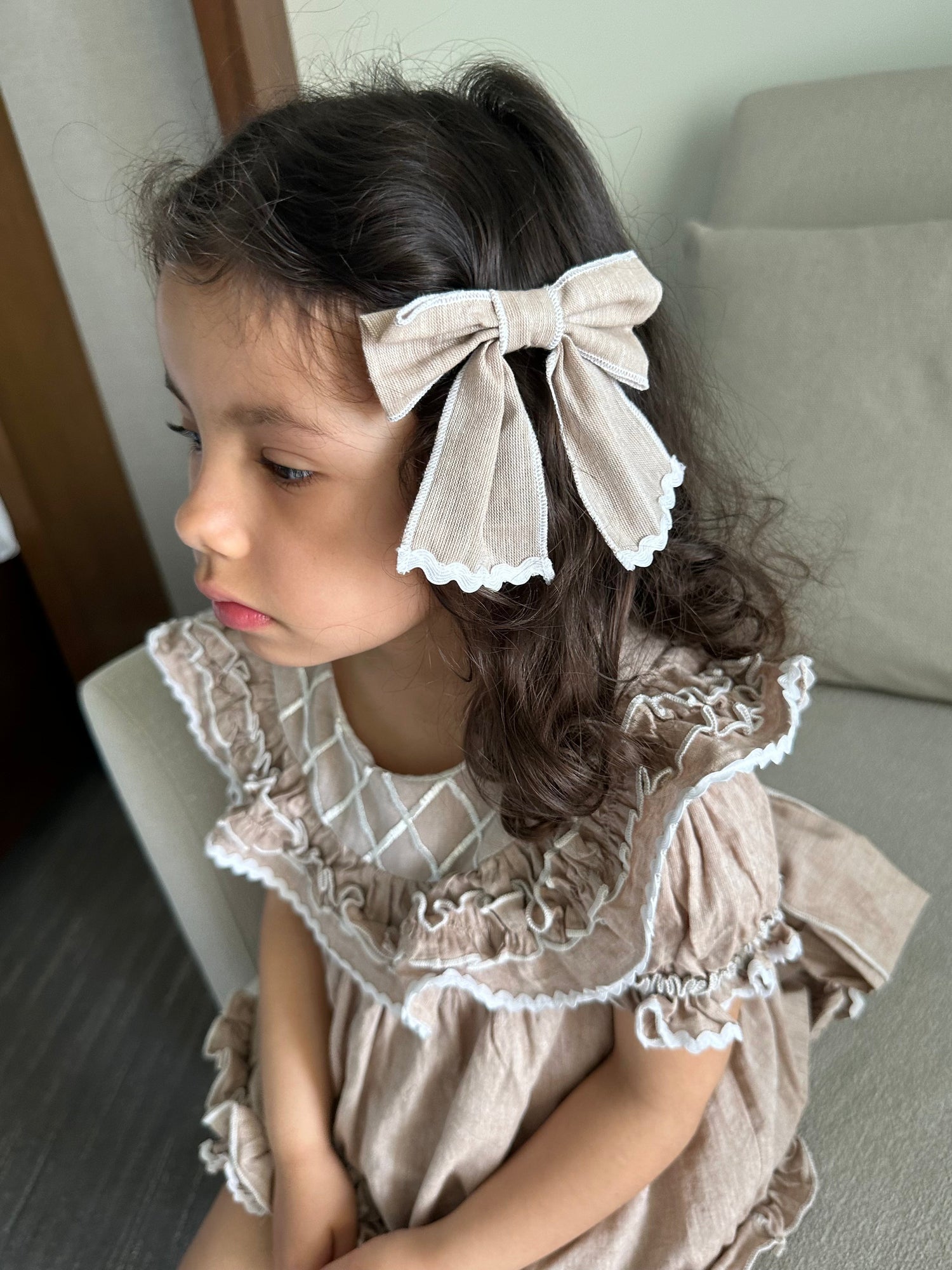 Ashlyn Linen Hair Bows | Beige