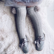 Knee High Socks with Poms Pom | Grey