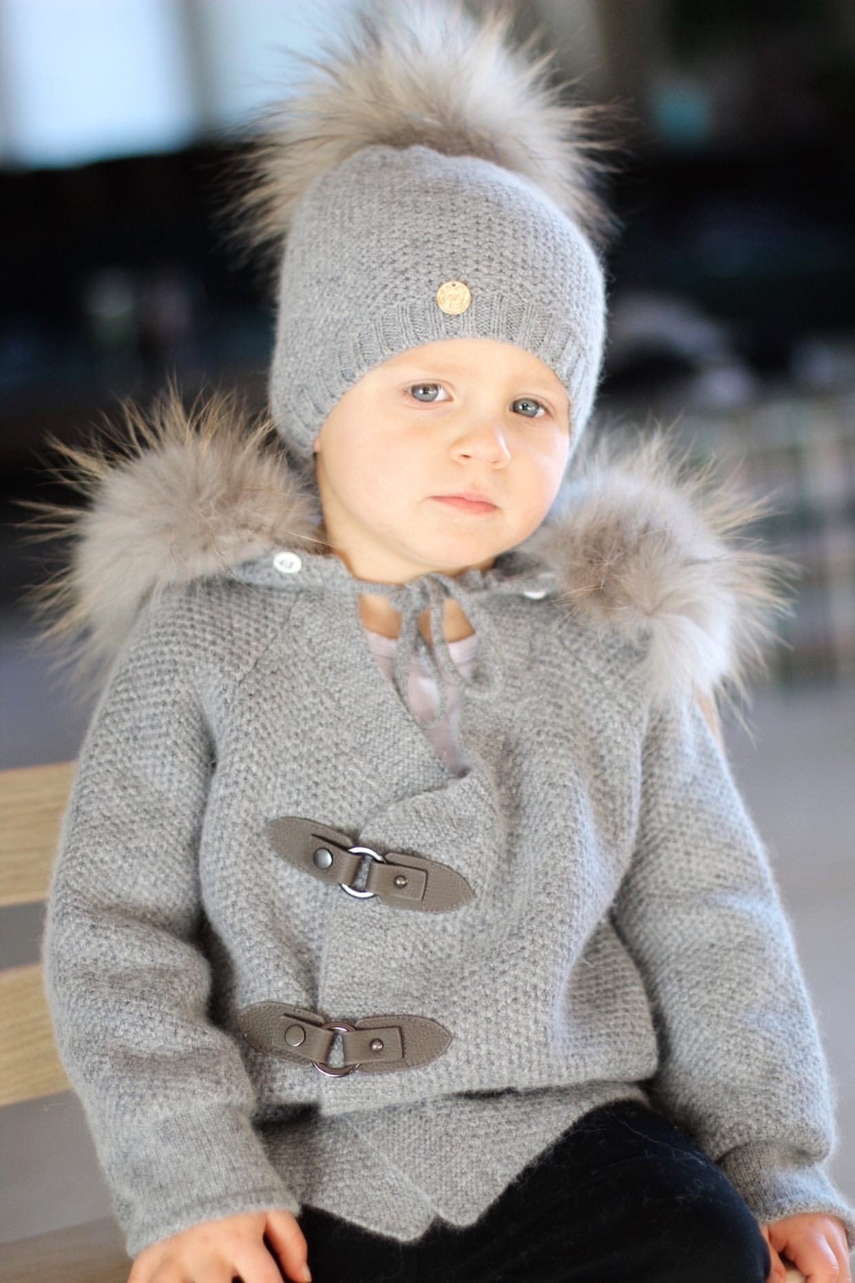 Cashmere Pram Coat with Grey Trim - Petit Maison Kids