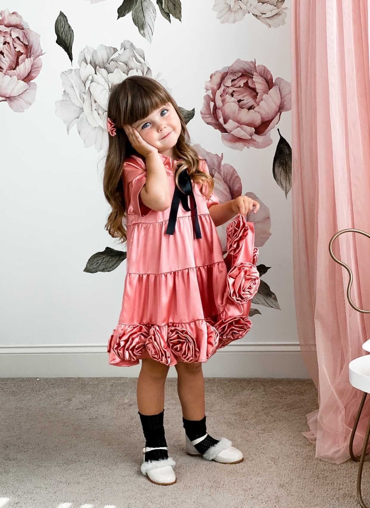 Satin Rose Dress - Petite Maison Kids