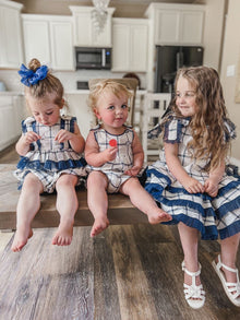 Baby Girls | Checkered Linen Tulle Dress | White x Blue