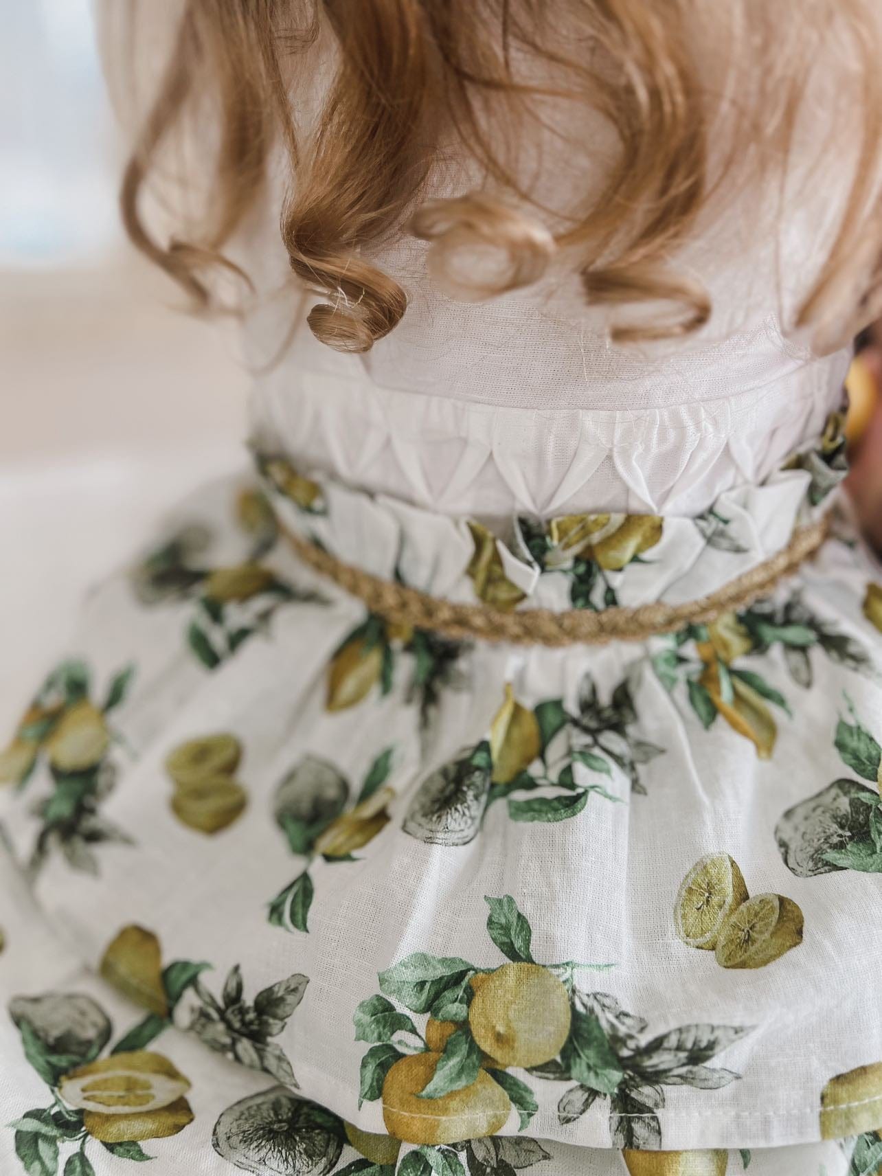 Girl | Amalfi Lemon Print Linen Romper | White x Green x Yellow