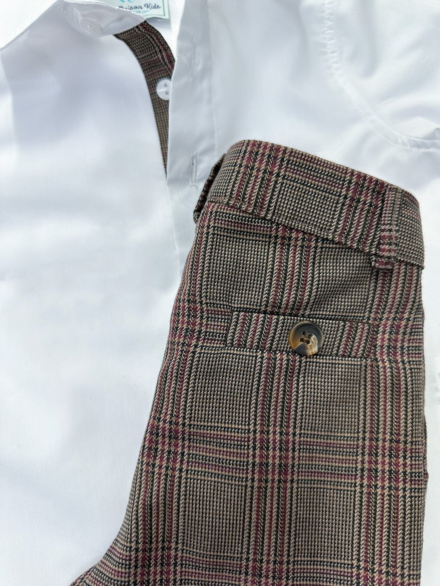 Boy | Blair Estate Tweed Shirt and Pants Set | White x Brown
