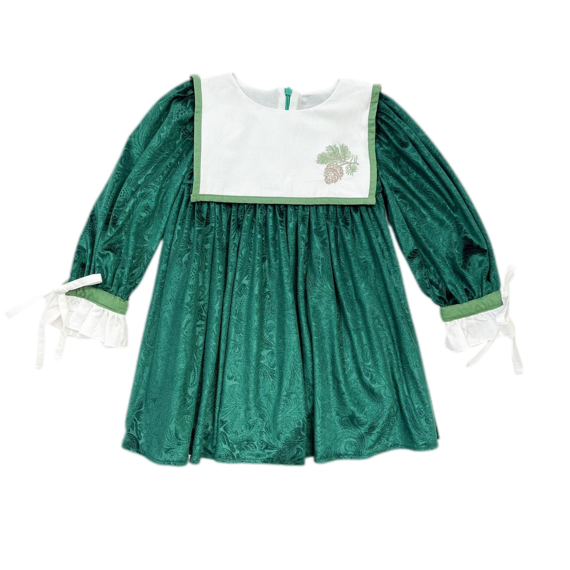 Baby Girls | Everly Damask Velour Dress | Green