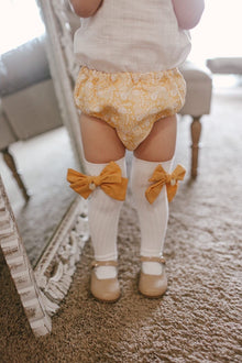 Emma Linen Bow Socks  | Mustard