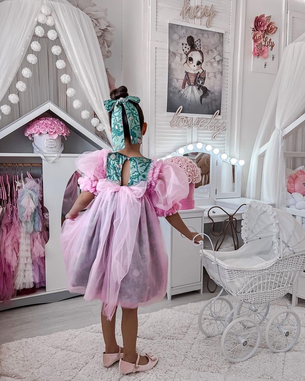 Baby Girls | Eva And Floral Tulle Dress | Pink & Green