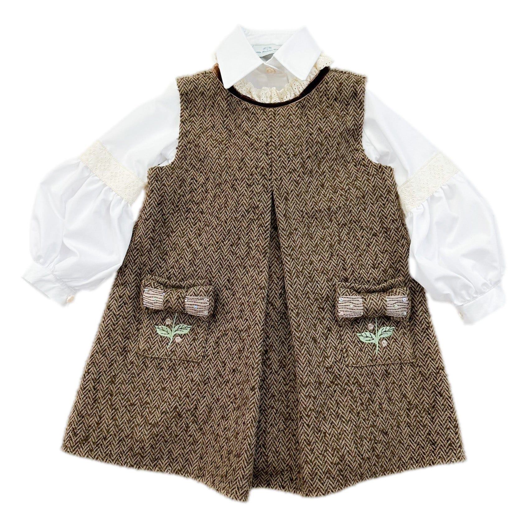 Baby Girls | Herringbone Dress and Blouse Set | Brown