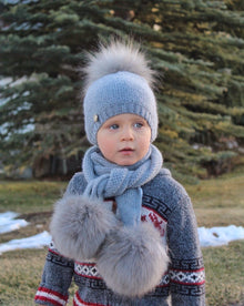Baby Boys | Honeycomb Cashmere Beanie Hats Pom | Grey
