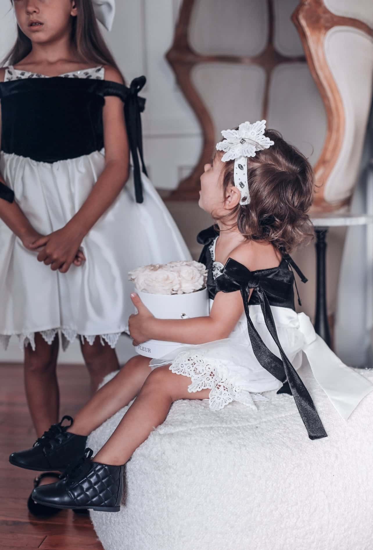 Audrey Black Velour Top and White Tulle Romper | Black
