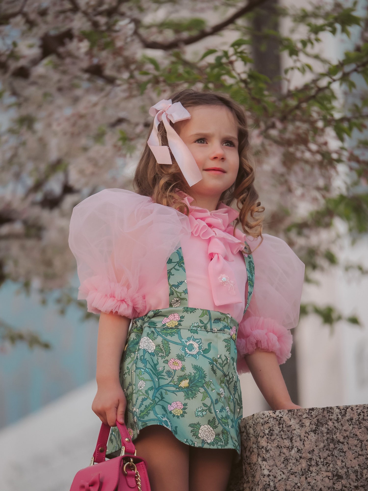 Baby Girls | Eva Skirt and Blouse and Floral Tulle Set | Pink & Green