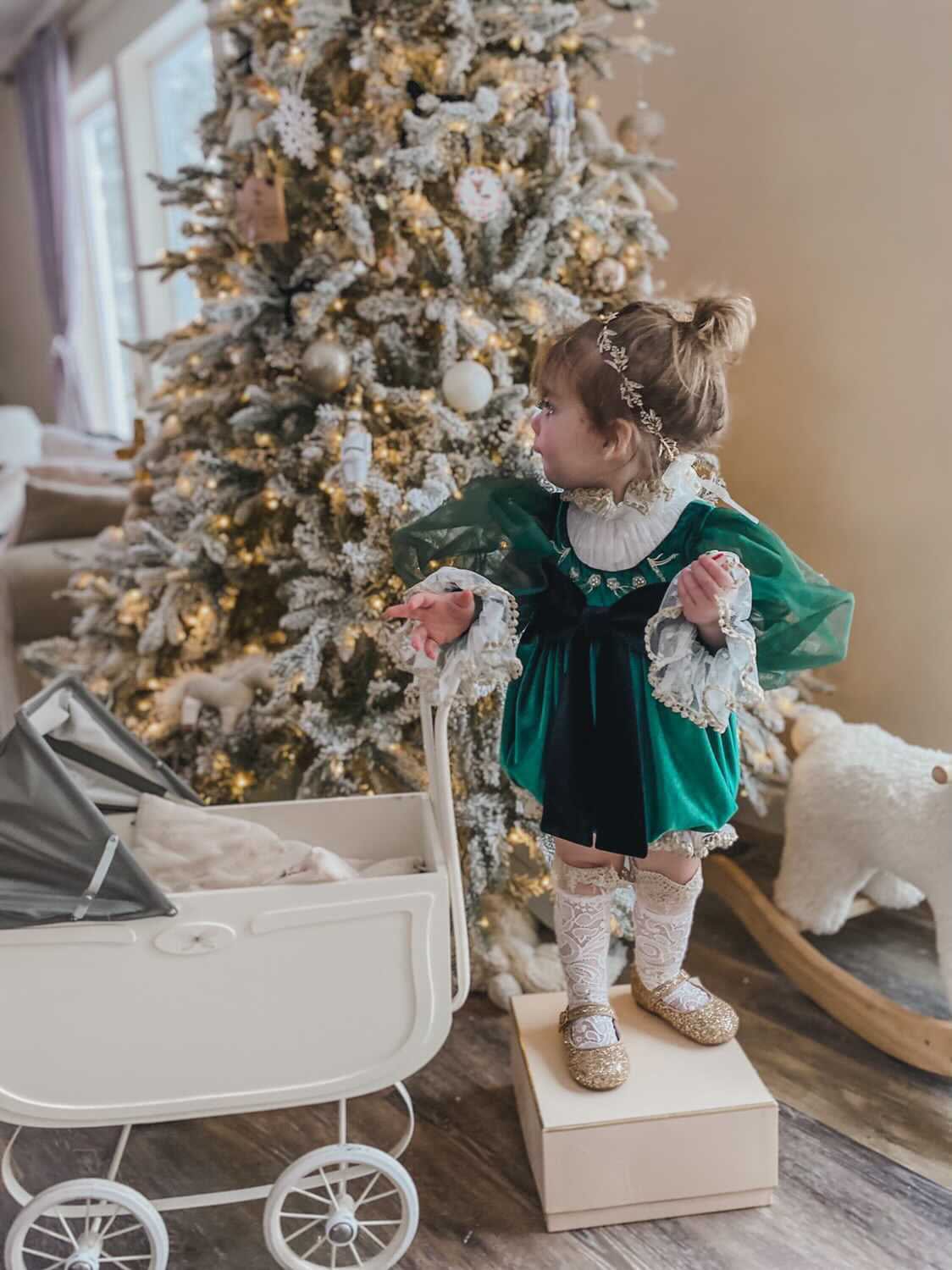 Aurora Royal Green Velour Romper | Green