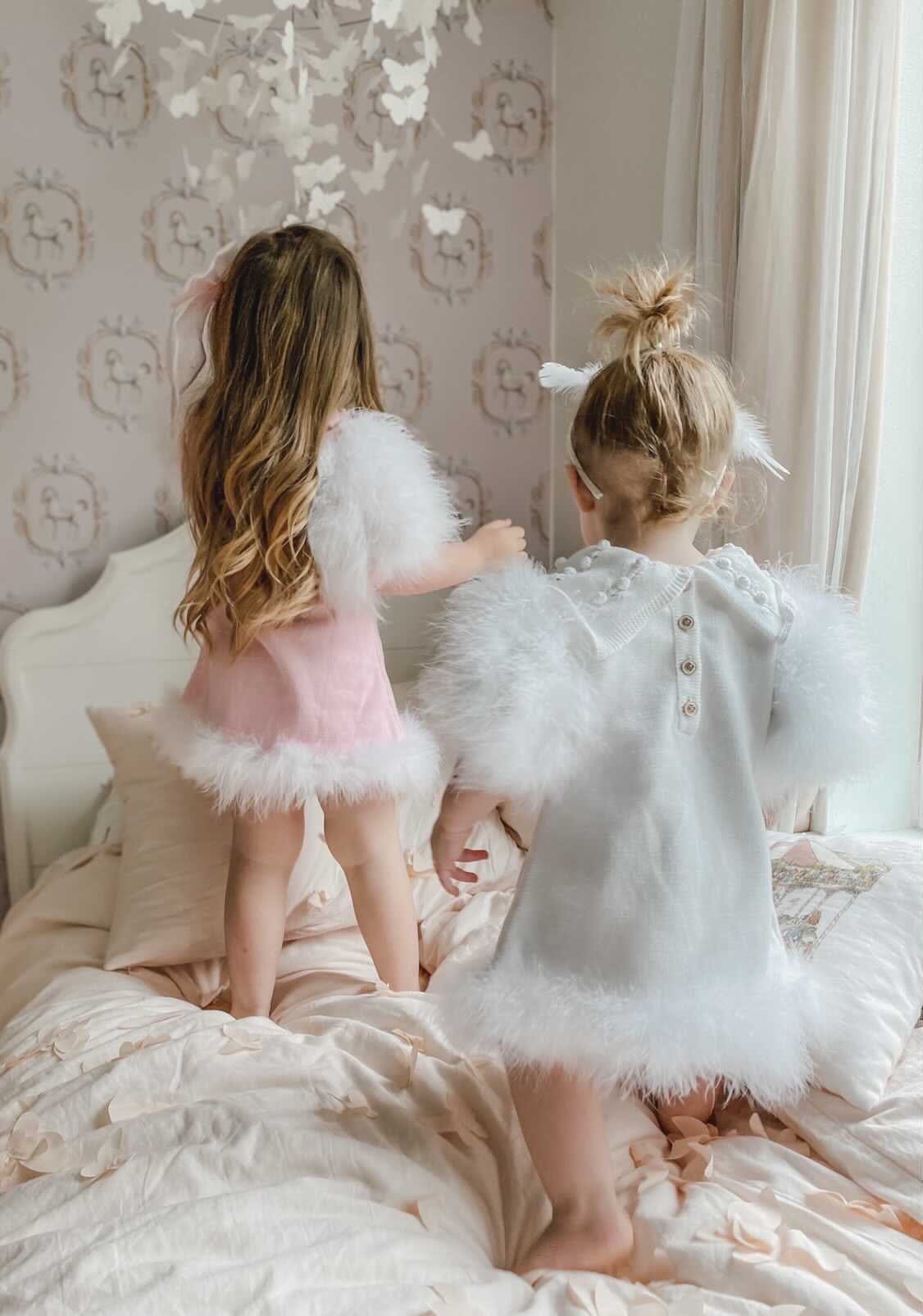 Ella Knit White Feather Dress - Petite Maison Kids