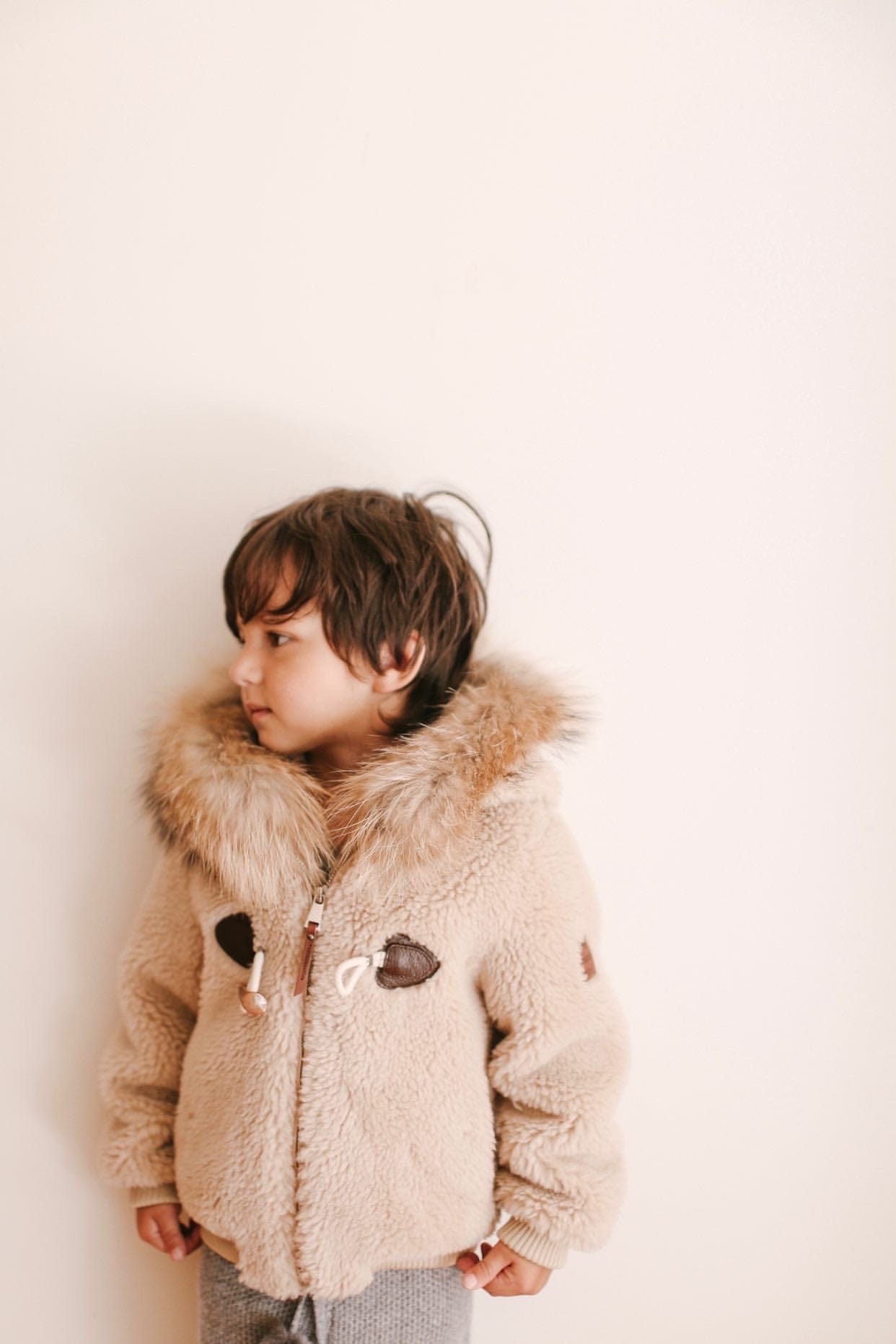 Shearling Camel Bomber Coat Faux Fur - Petite Maison Kids