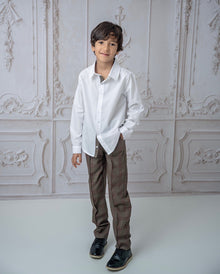 Boy | Blair Estate Tweed Shirt and Pants Set | White x Brown