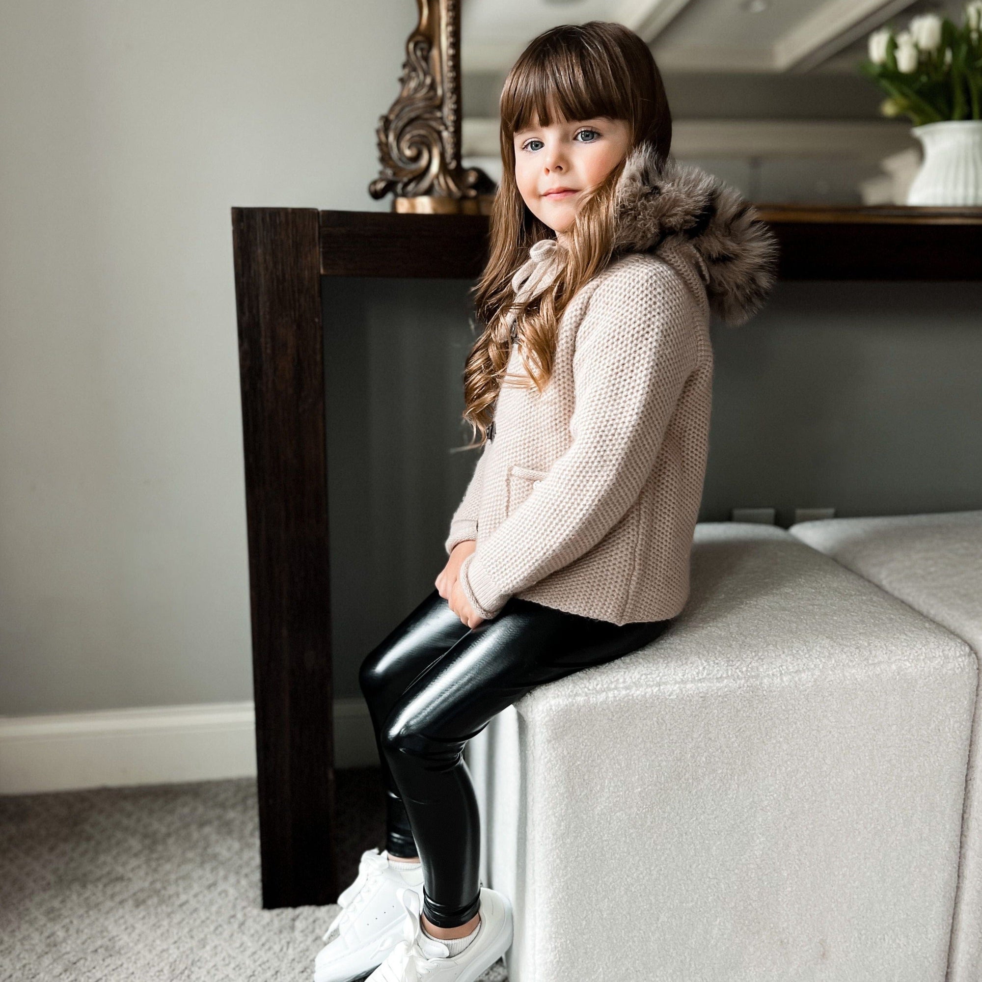 Baby Girls | Liquid Vegan Leather Leggings | Black