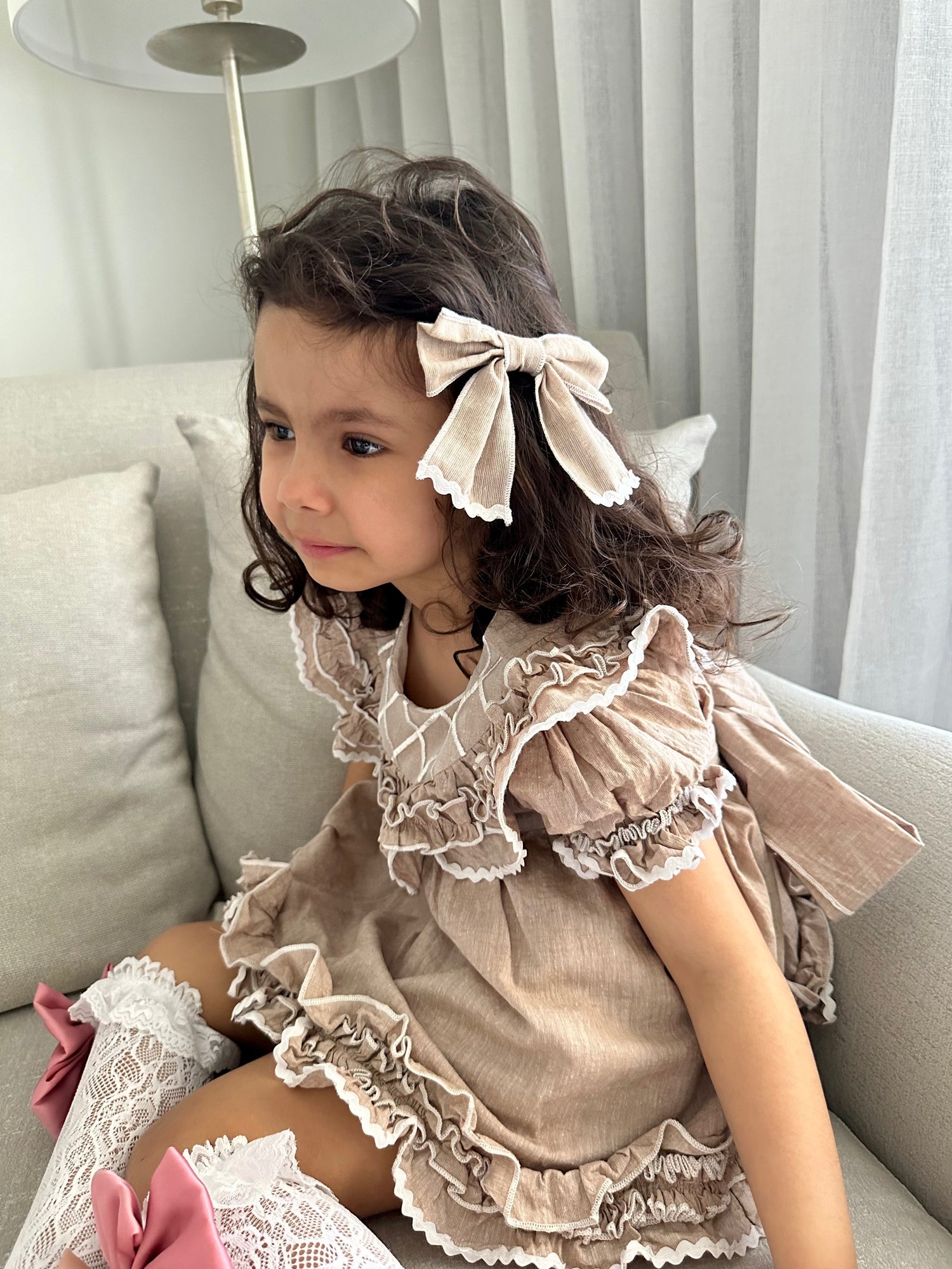 Ashlyn Linen Hair Bows | Beige