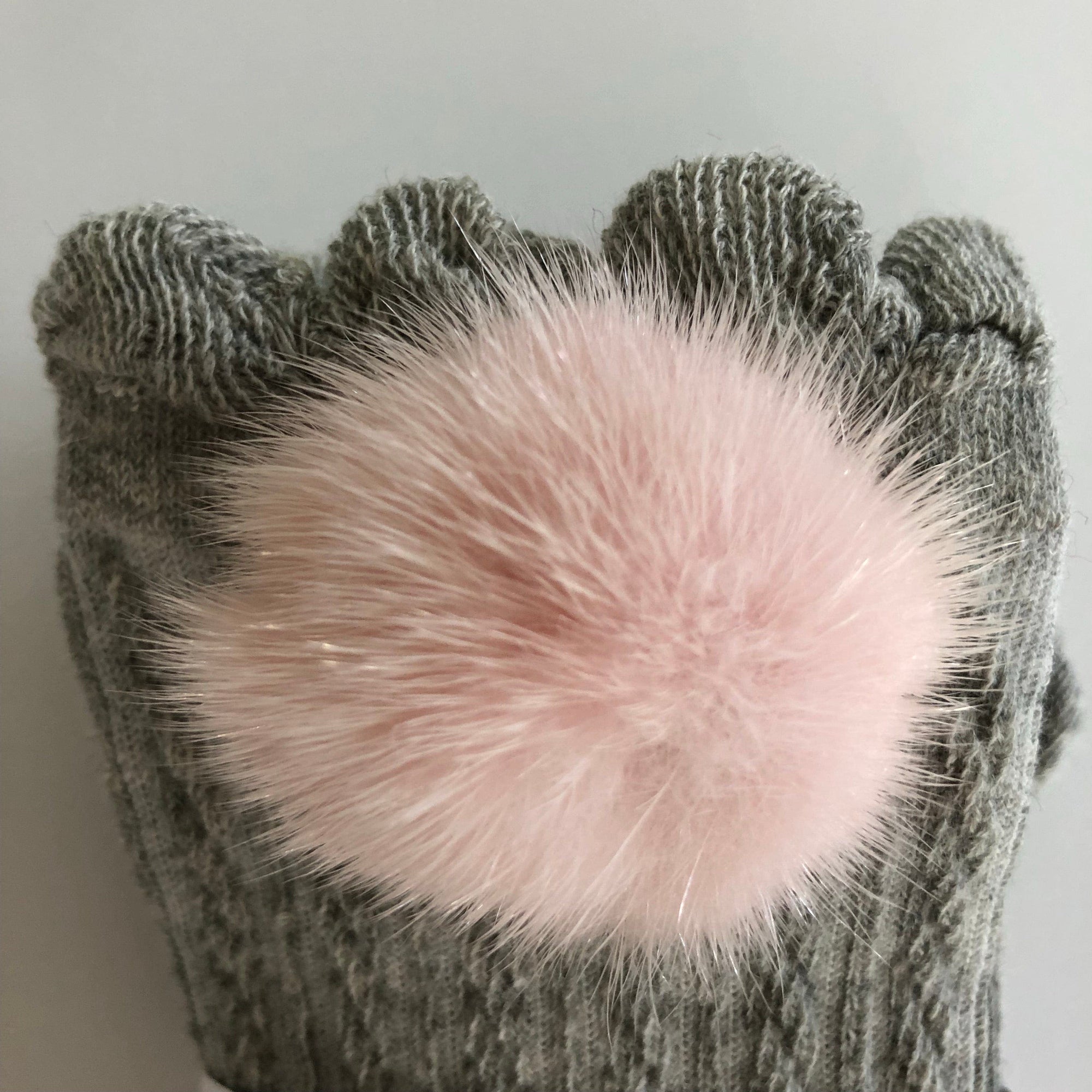 Knee High Socks with Poms Pom | Grey & Pink